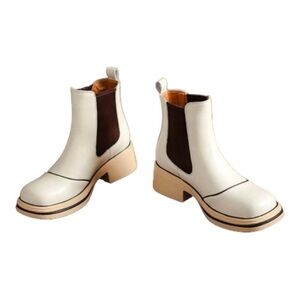 YOUTHJUNE Rice White Contrast Leather Bootie - Women